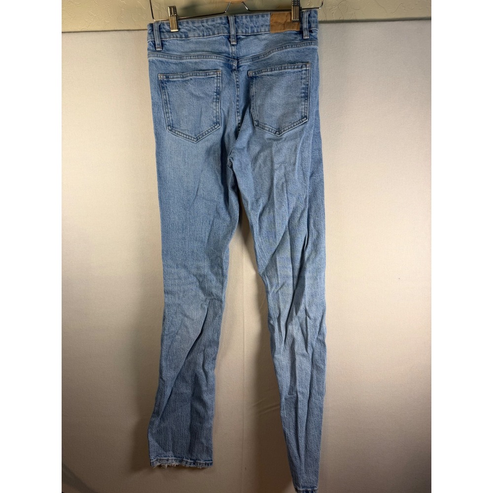 Zara Womens High Rise Straight Leg Light Wash Jeans Side Slit Raw Hem Size 6 - Picture 3 of 10